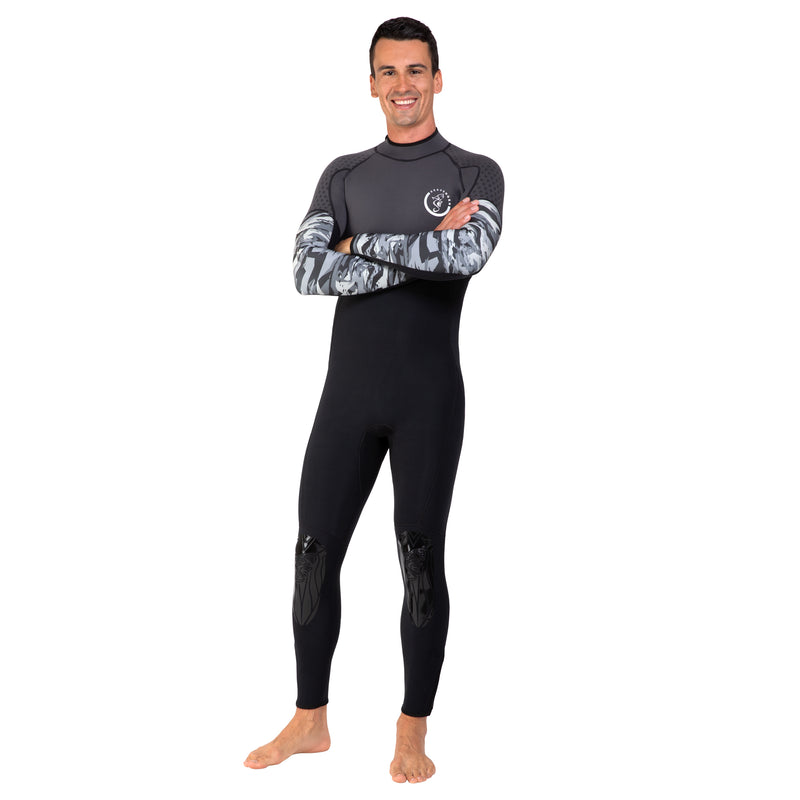 Seavenger Men’s 3/2mm Bravo Full Wetsuit with super-stretch panels, calf compression, ankle & wrist zippers