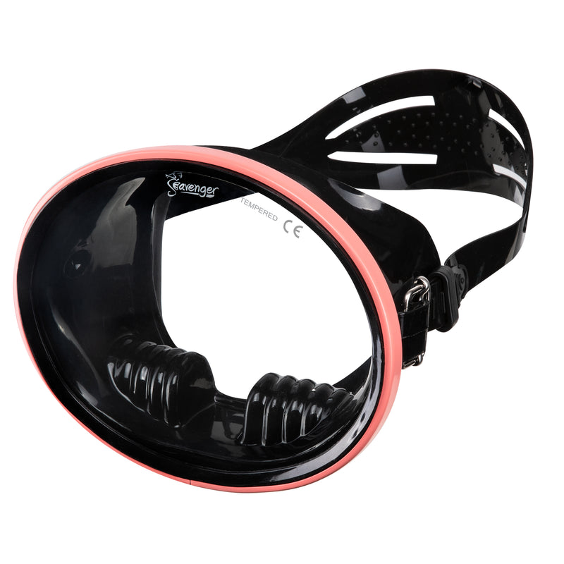black oval scuba diving mask with coral frame