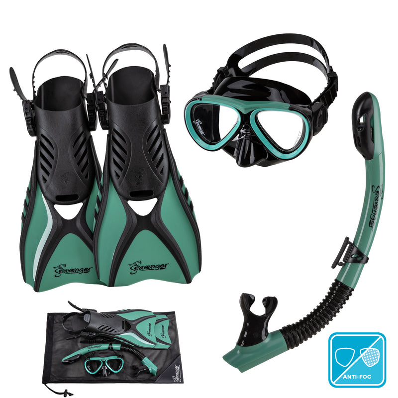 Seavenger Hanalei Anti-Fog 4-Piece Snorkeling Set for Juniors in Seafoam Green