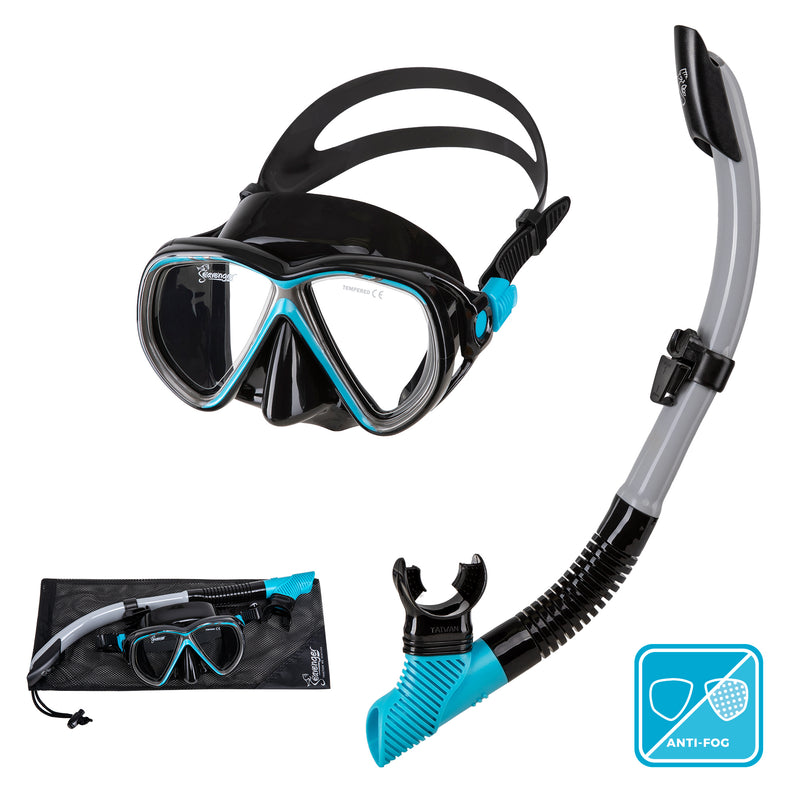 Seavenger Hanalei Snorkel and Anti-Fog Mask Set in Blue Gray