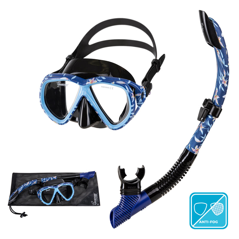 Seavenger Hanalei Snorkel and Anti-Fog Mask Set in Dark Floral