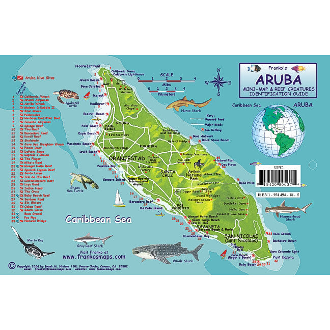 Franko Maps Aruba Coral Reef Dive Creature Guide 5.5 X 8.5 Inch