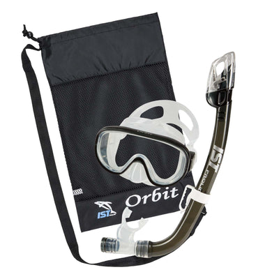 IST Orbit Premium Snorkel Set: Mask, Dry Top Snorkel and Bag (Black)