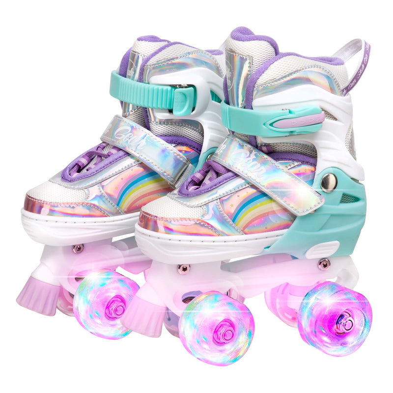 Skate Gear Rainbow Adjustable Light up Quad Roller Skates for Boys and Girls