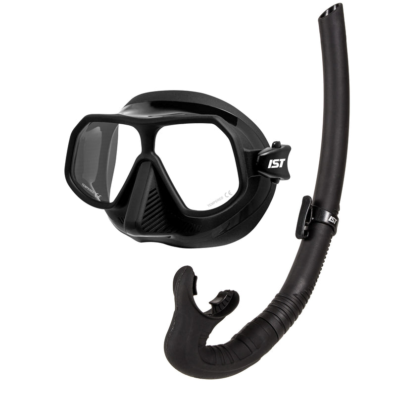IST MP210 Sonic Black Diving Mask and Non-Purge Foldable Black Snorkel