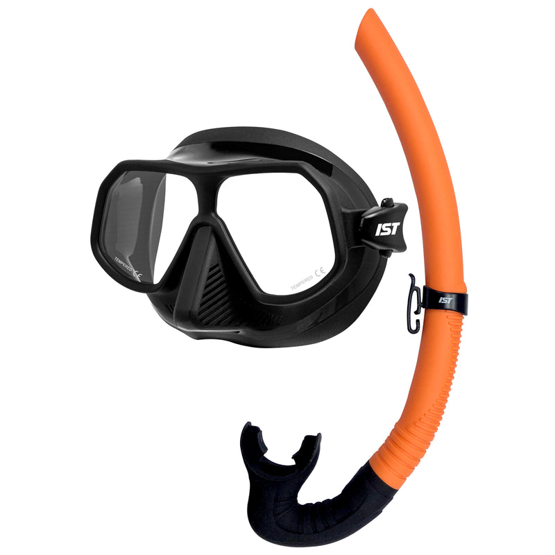 IST MP210 Sonic Black Diving Mask and Non-Purge Foldable Orange Snorkel