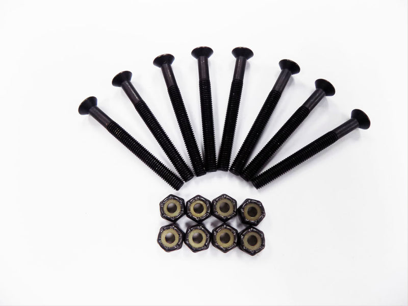 Skateboard 2" Hardware Set:PHILIP HEAD, HALF THREAD ALL BK w/BLK NUTS-8MM HEAD