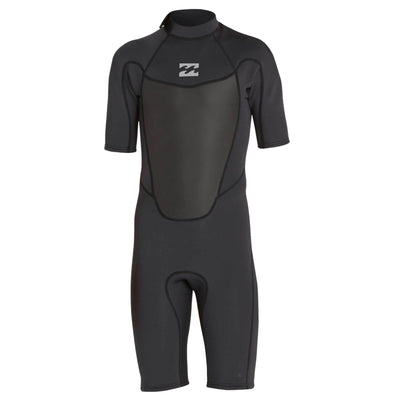 A black shorty wetsuit with short sleeves and a contoured collar in 2mm neoprene.
