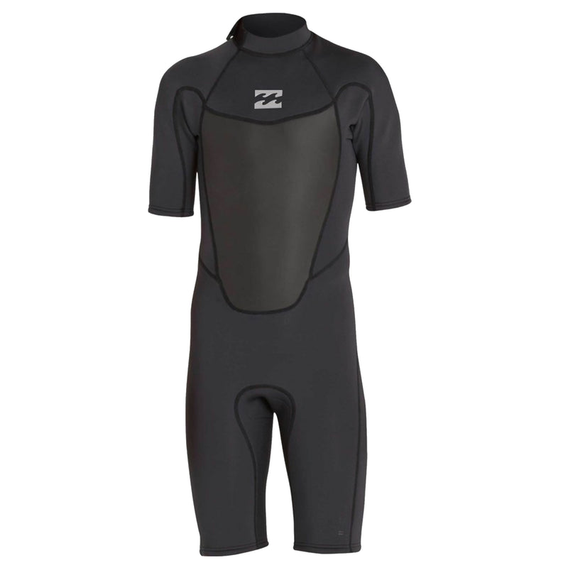 A black shorty wetsuit with short sleeves and a contoured collar in 2mm neoprene.