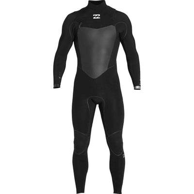 A black Billabong wetsuit with 2mm neoprene material, a chest zip entry and an Airlite foam core.