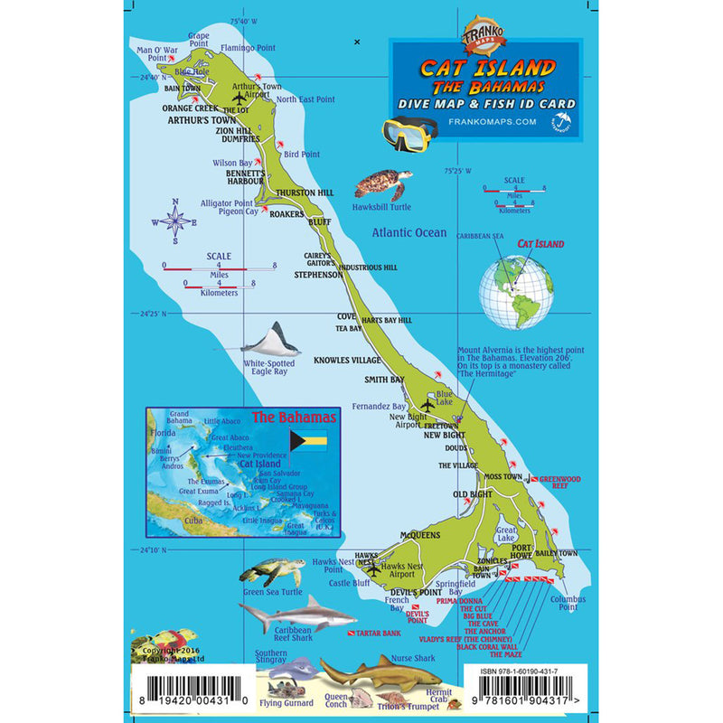 Franko Maps Cat Island Bahamas Dive Creature Guide 5.5 X 8.5 Inch