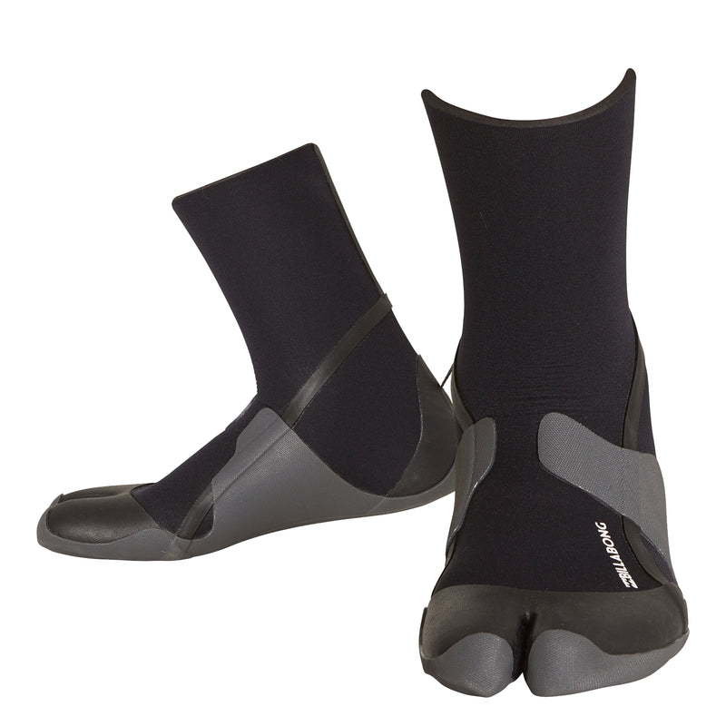 Billabong split-toe surf booties with 3mm neoprene and a thin textured sole.