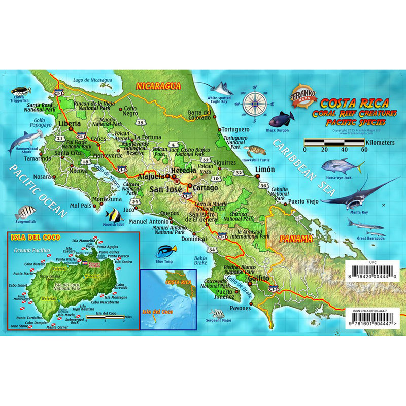 Franko Maps Costa Rica Coral Reef Dive Creature Guide 5.5 X 8.5 Inch