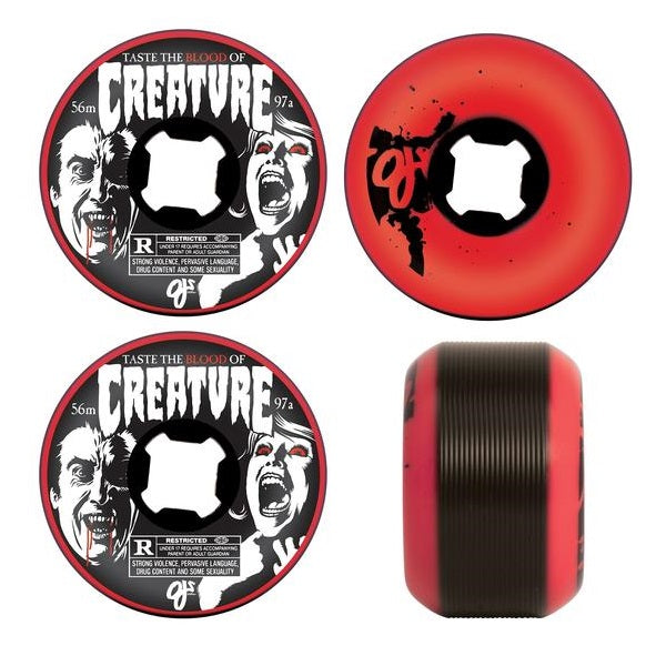 OJ X Creature Red Bloodsuckers Skateboard Wheels | 56mm 97A
