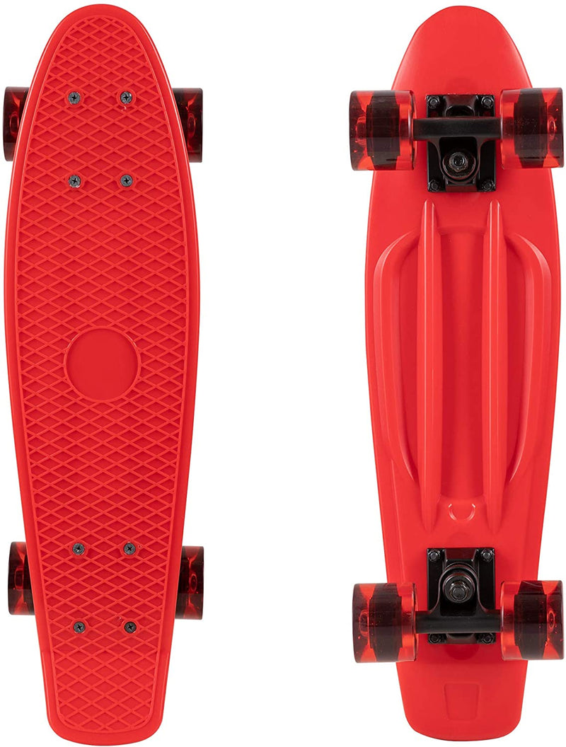 Rekon Complete 22" Mini Cruiser Plastic Skateboard (Red/Clear Red)