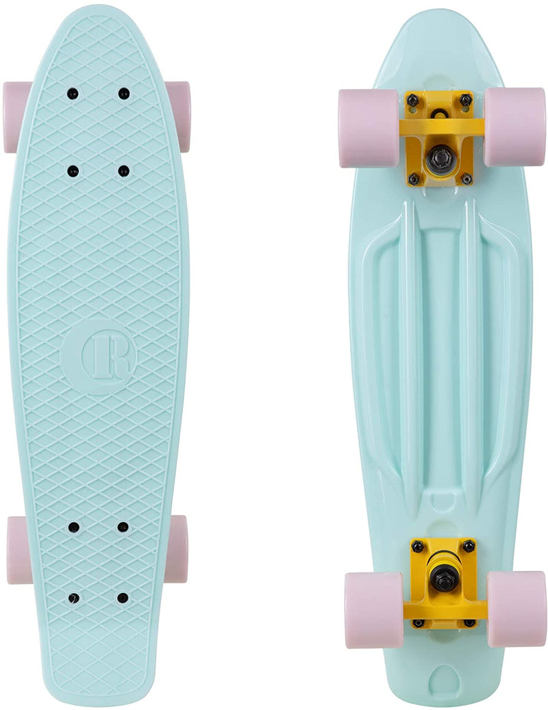 Rekon Complete 22" Mini Cruiser Plastic Skateboard (Mint/Pink/Yellow)