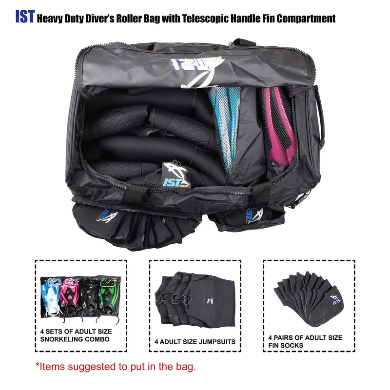IST Heavy Duty Diver’s Roller Bag with Telescopic Handle and Fin Compartment