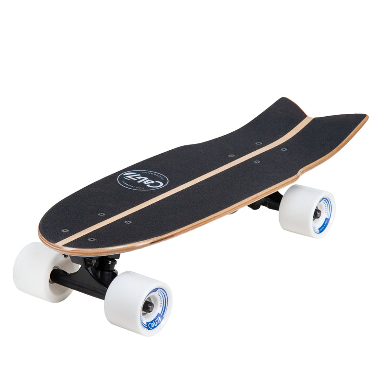 Cal 7 Orchard 22” Fishtail Mini Cruiser features a floral print graphic, 65mm 80A white wheels, black 4.5-inch wheels