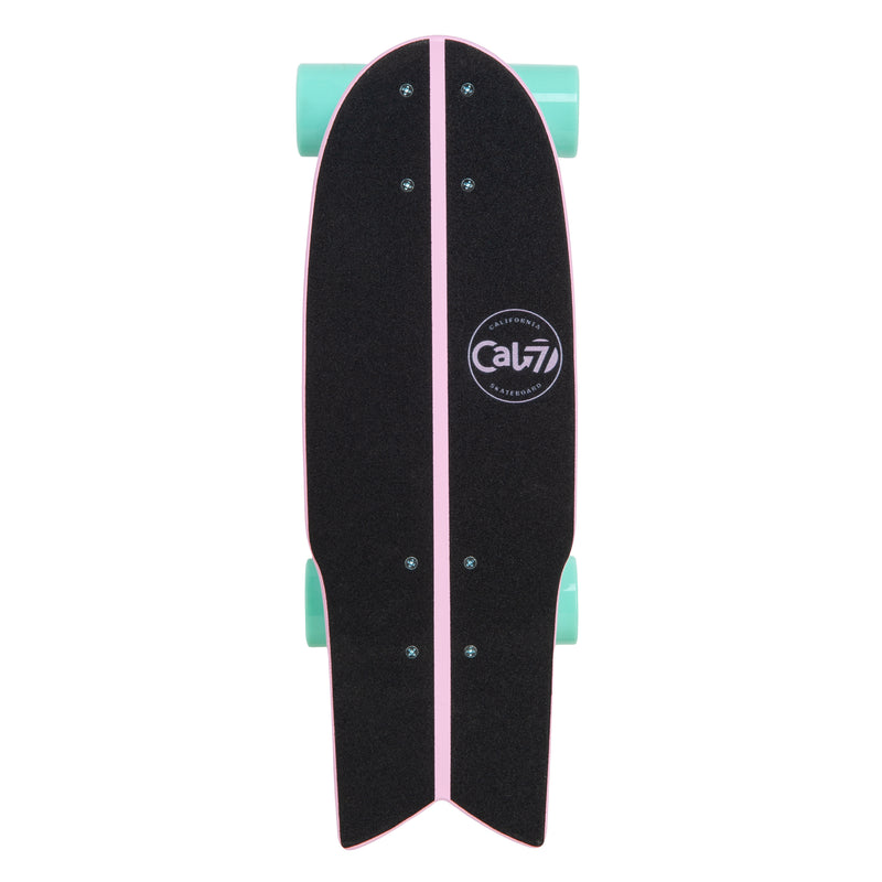 Cal 7 Pansy 22” Fishtail Mini Cruiser pink deck with turquoise 65mm 80A wheels and 4.5-inch trucks