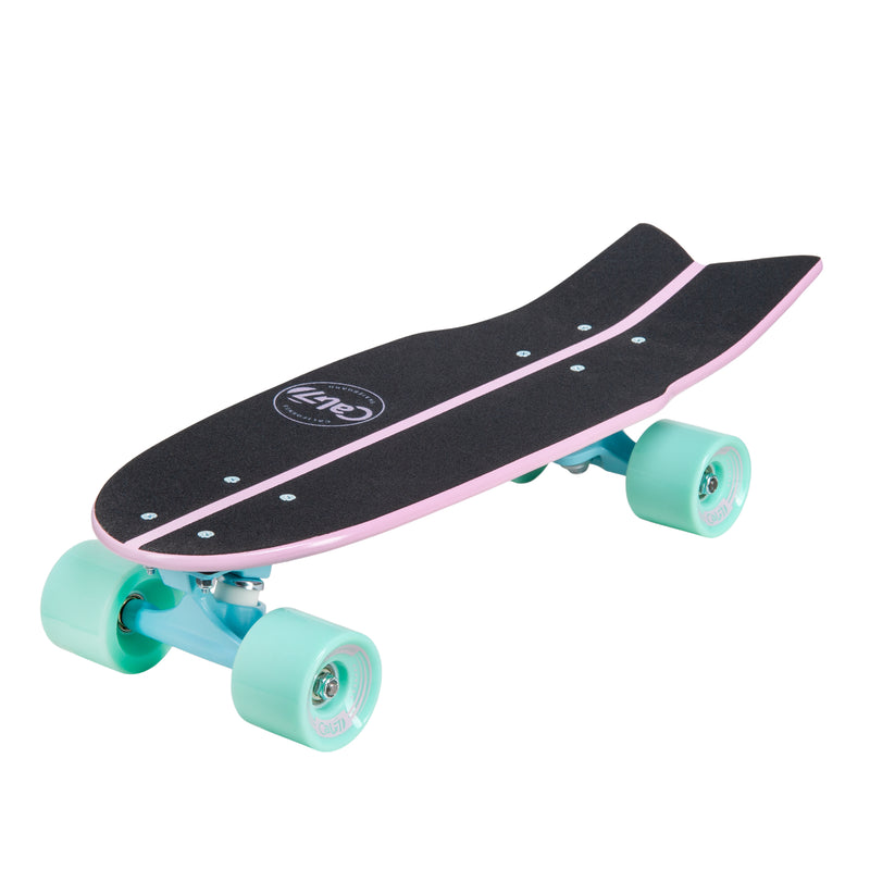 Cal 7 Pansy 22” Fishtail Mini Cruiser pink deck with turquoise 65mm 80A wheels and 4.5-inch trucks