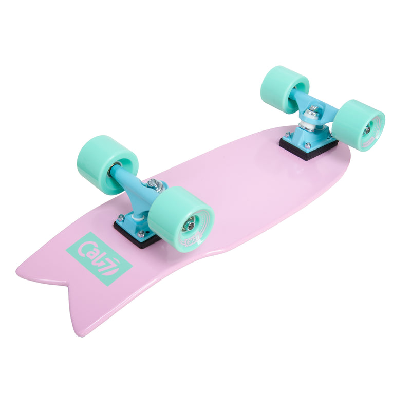 Cal 7 Pansy 22” Fishtail Mini Cruiser pink deck with turquoise 65mm 80A wheels and 4.5-inch trucks