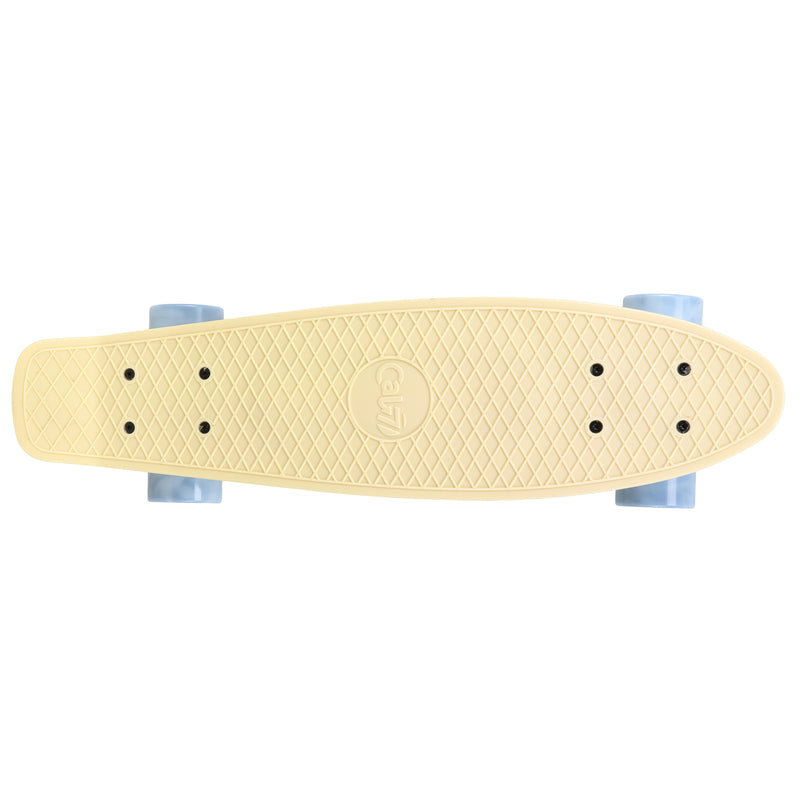 Cal 7 Snowdrop 22.5” Mini Cruiser with Swirl Wheels - featuring pastel yellow plastic deck, 78A grey swirl wheels. 