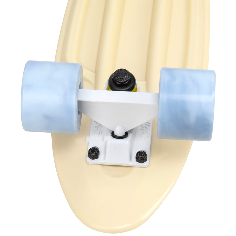 Cal 7 Snowdrop 22.5” Mini Cruiser with Swirl Wheels - featuring pastel yellow plastic deck, 78A grey swirl wheels. 