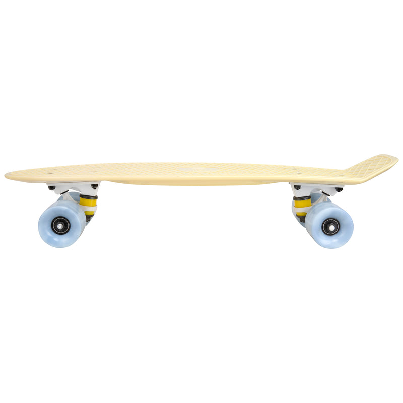 Cal 7 Snowdrop 22.5” Mini Cruiser with Swirl Wheels - featuring pastel yellow plastic deck, 78A grey swirl wheels. 