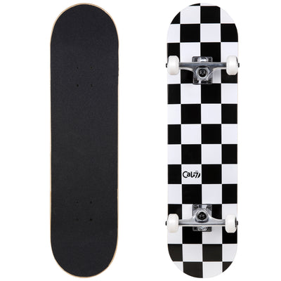 Cal 7 Checkmate Complete 7.5/7.75/8-Inch Skateboard a Black and White Checkered Design