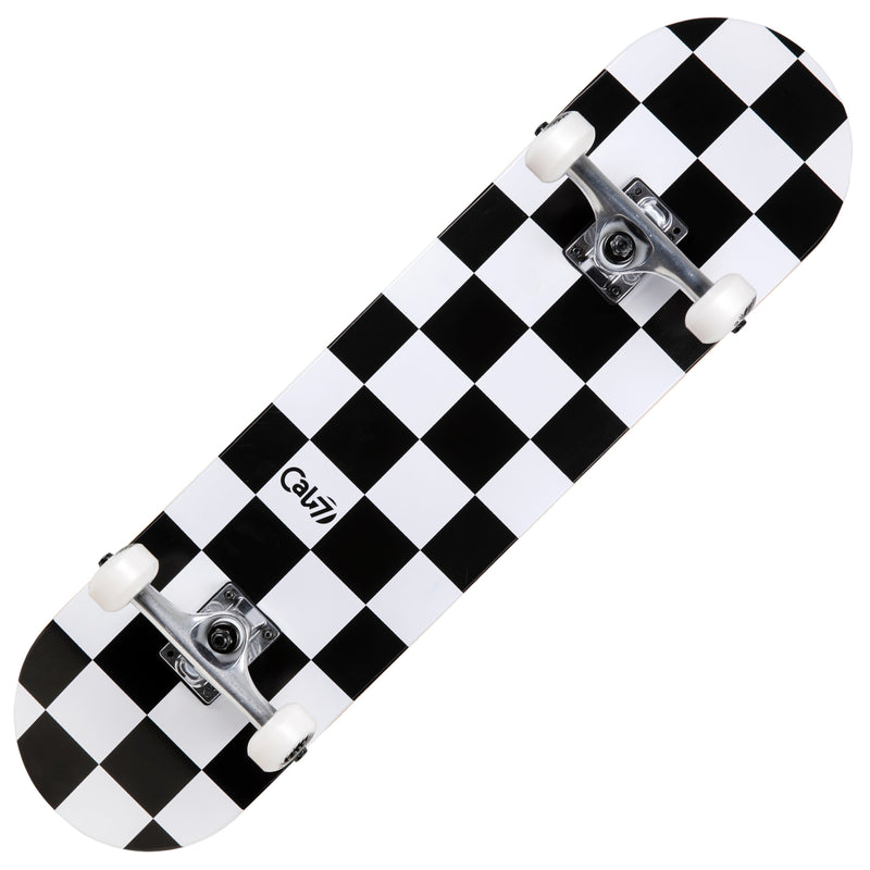 Cal 7 Checkmate Complete 7.5/7.75/8-Inch Skateboard a Black and White Checkered Design