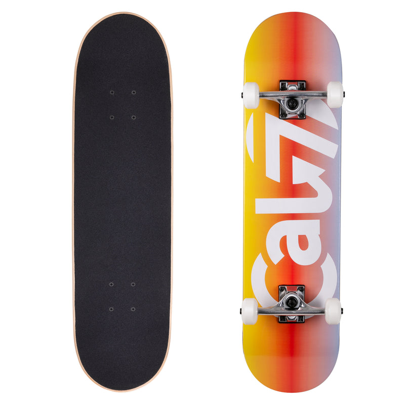 Cal 7 complete 8-inch skateboard with blue, red and yellow Nova graphic