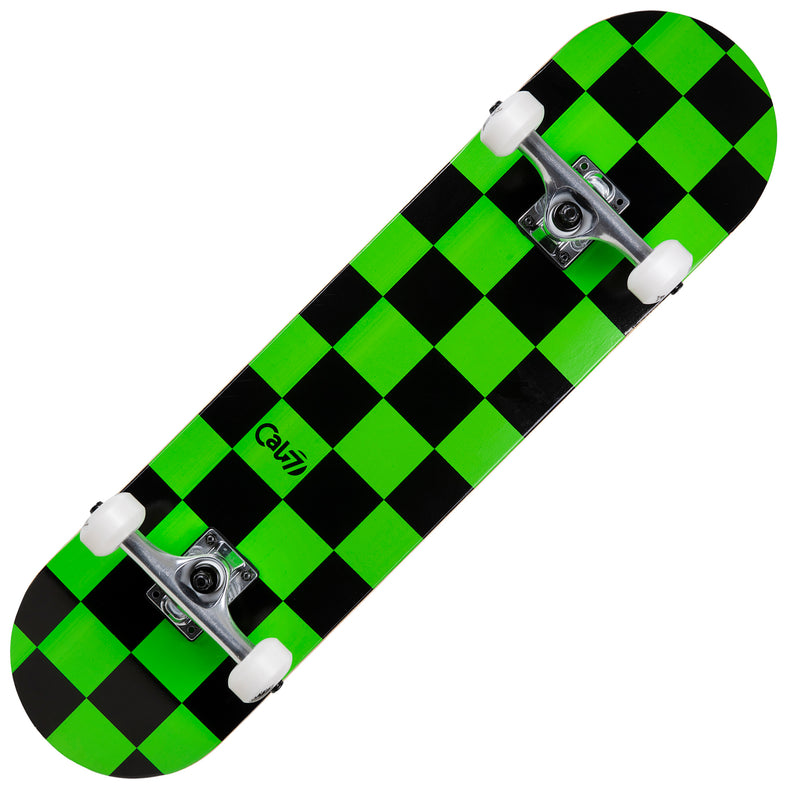 Cal 7 Optical Complete 7.5/7.75/8-Inch Skateboard with Lime Green and Black Checkered Design