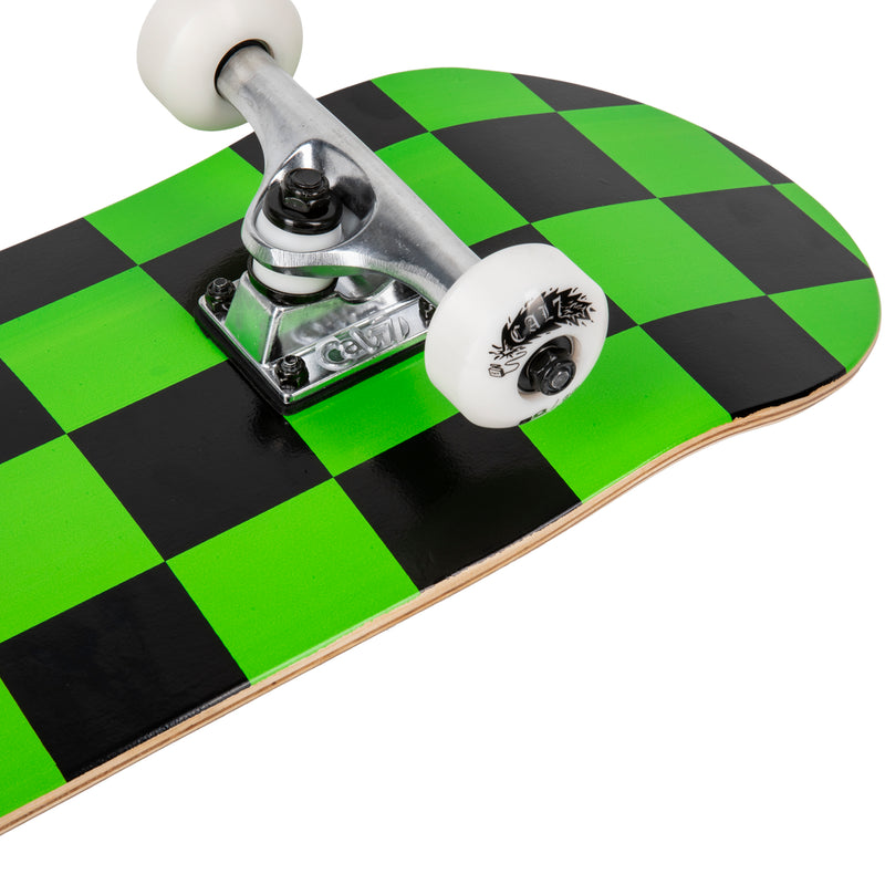 Cal 7 Optical Complete 7.5/7.75/8-Inch Skateboard with Lime Green and Black Checkered Design