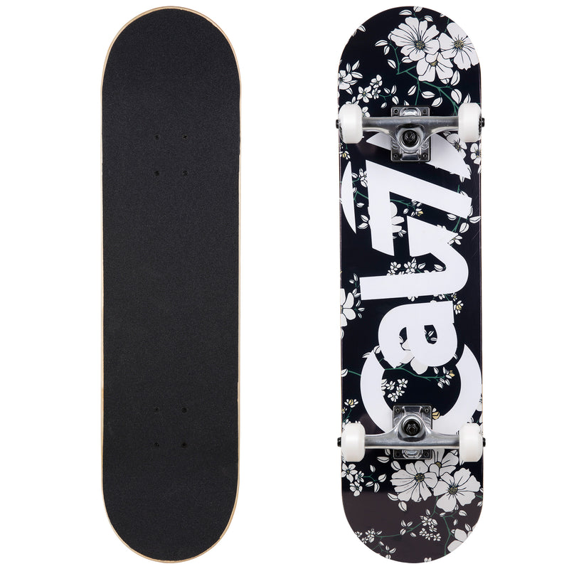Cal 7 Petal Complete 7.5/7.75/8-Inch Skateboard with floral vine pattern and Cal 7 Logo Design 