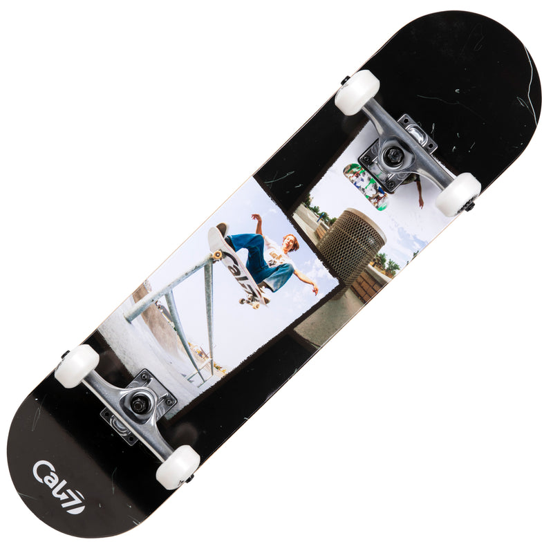 Cal 7 Perspective Complete 7.5/7.75/8-Inch Skateboard with Skateboarding Photographs and Distressed Black Design