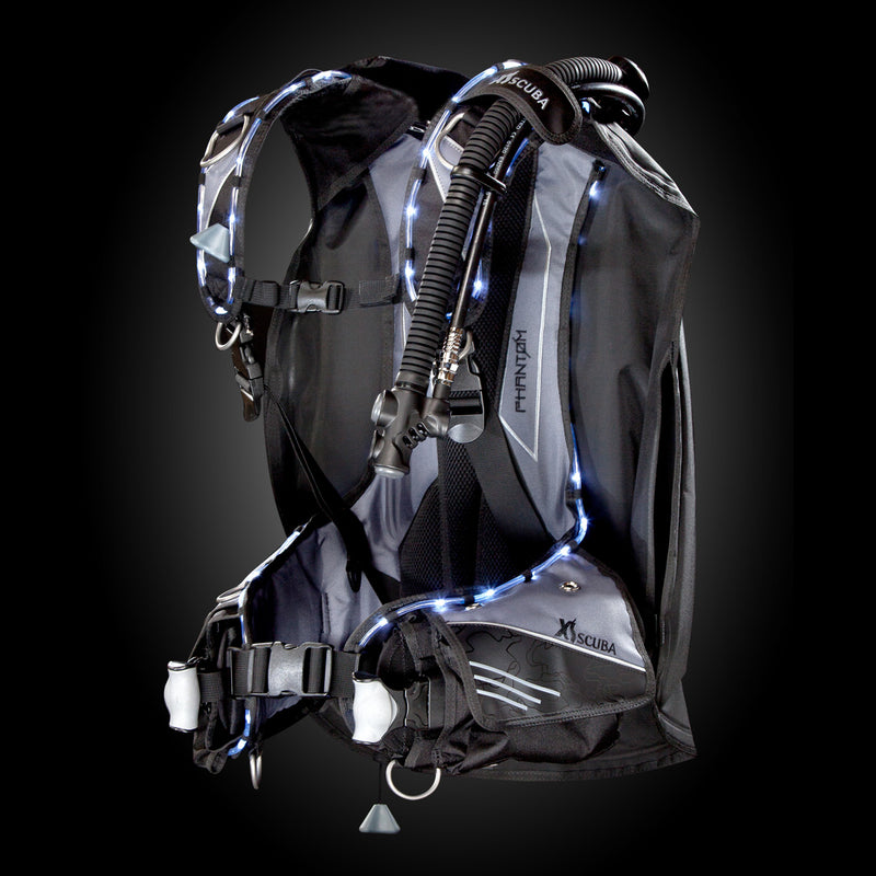 XS SCUBA BCD Phantom Catch N Release SS Cam Buckle Padded with White PLUS Lighting
