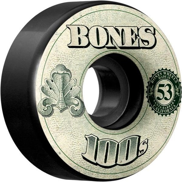 Bones Wheels Skateboard 100s OG Hard Black Polyurethane 4 Pack 53mm