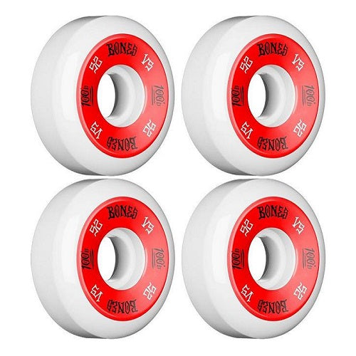 Bones 100’s V5 100A Red Skateboard Wheels 4pk, 52X30mm