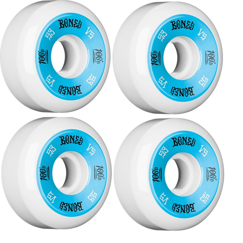 BONES 100's 53x31 V5 Skateboard Wheel White/Blue100A 4pk