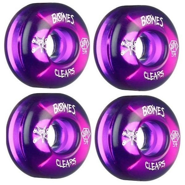 Bones 54mm SPF Clear Purple Skateboard Wheels 4PK