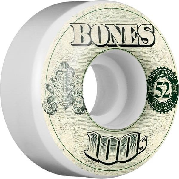 Bones Wheels Skateboard 100s OG Hard White Polyurethane 4 Pack 52x34mm