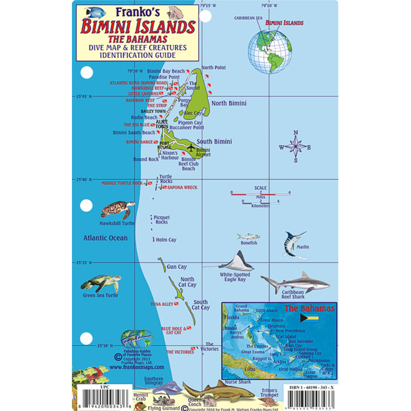 Franko Maps Bimini Islands Bahamas Dive Creature Guide 5.5 X 8.5 Inch