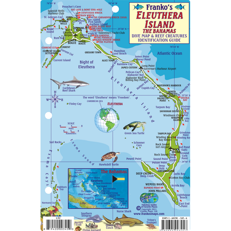 Franko Maps Eleuthera Island Reef Dive Creature Guide 5.5 X 8.5 Inch