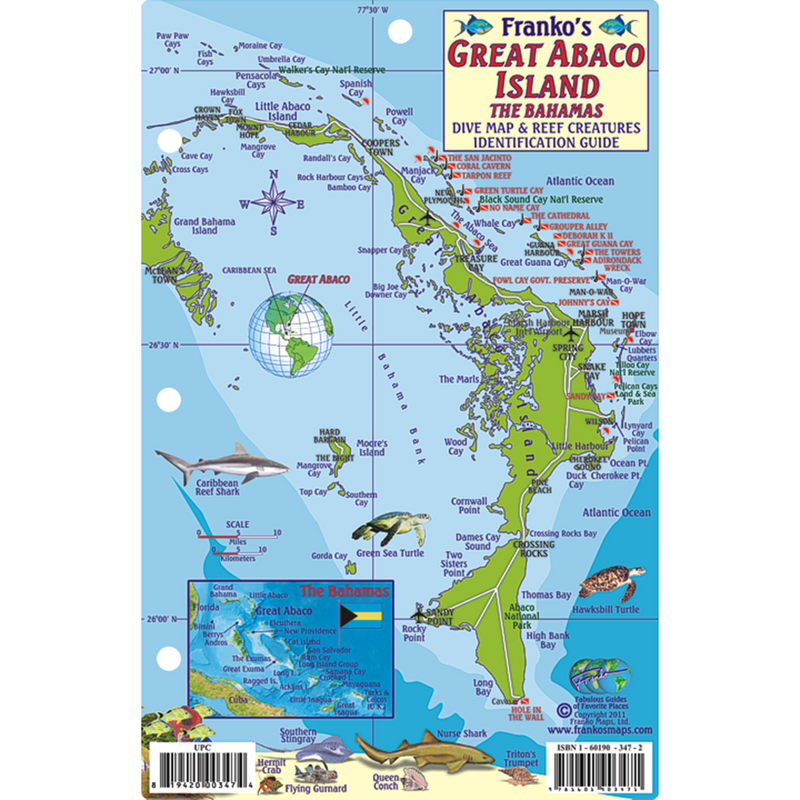 Franko Maps Great Abaco Bahamas Dive Creature Guide 5.5 X 8.5 Inch
