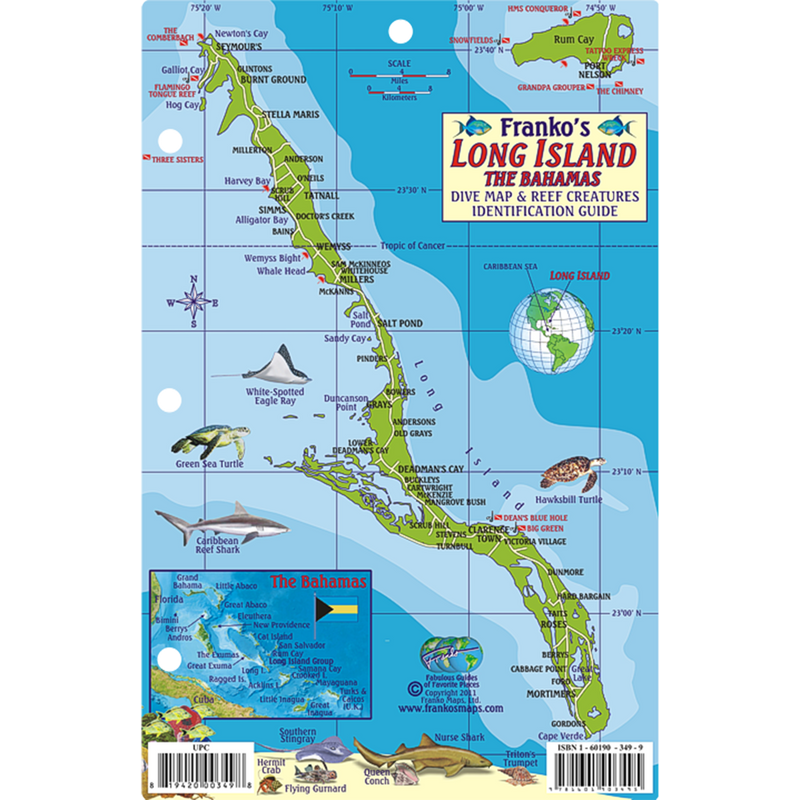 Franko Maps Long Island Bahamas Dive Creature Guide 5.5 X 8.5 Inch