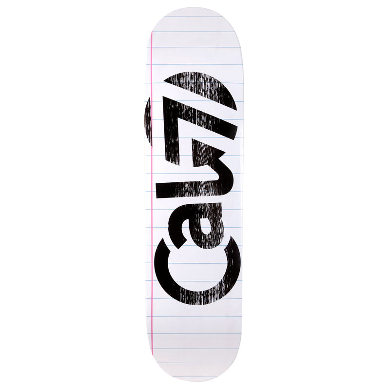 8.25-inch Cal 7 skateboard deck with lined paper sketch graphic