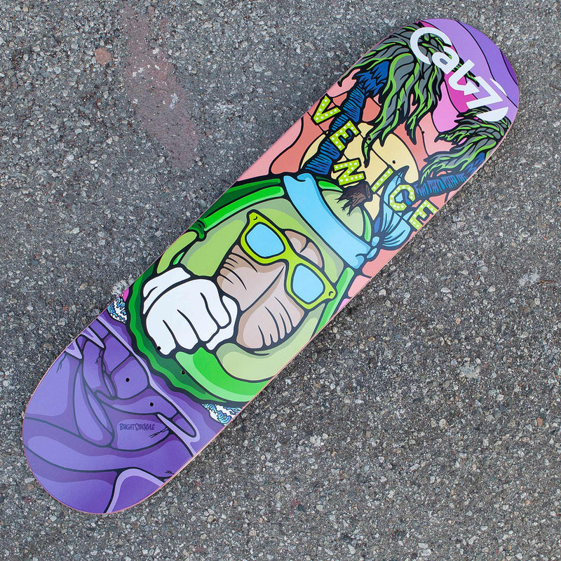 Cal 7 Hardcore deck with Venice munchie takeover art on a semi-cold-press 7-ply popsicle, medium concave deck 