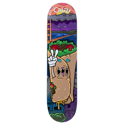 Cal 7 Zomburrito deck with San Francisco munchie takeover art on a semi-cold-press 7-ply popsicle, medium concave deck 