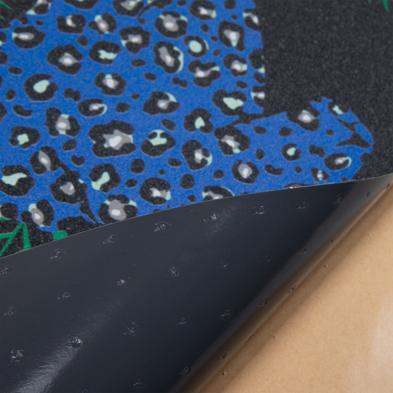 Cal 7 black skateboard griptape with leopard design