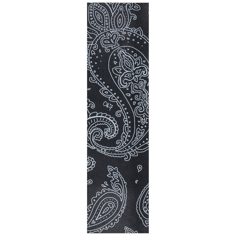 Cal 7 black skateboard griptape with paisley design